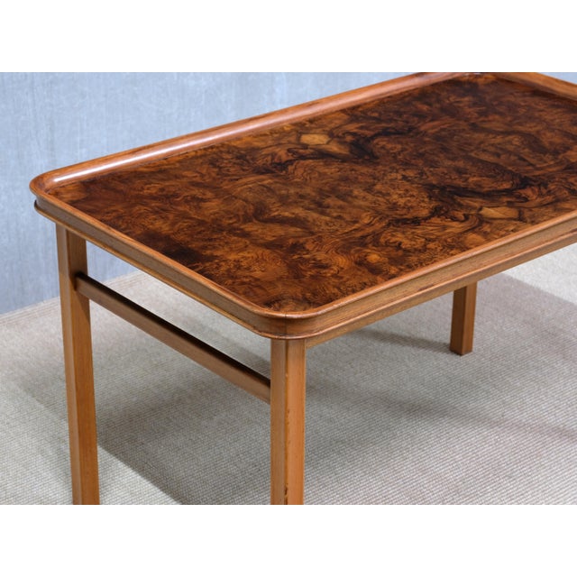 1930s Walnut Burl and Mahogany Table by Carl-Axel Acking, Sweden, 1930s For Sale - Image 5 of 13