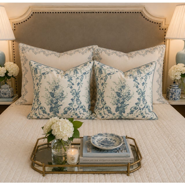 Bring timeless elegance to your home with this gorgeous pair of newly made vintage down and feather cotton pillows from...