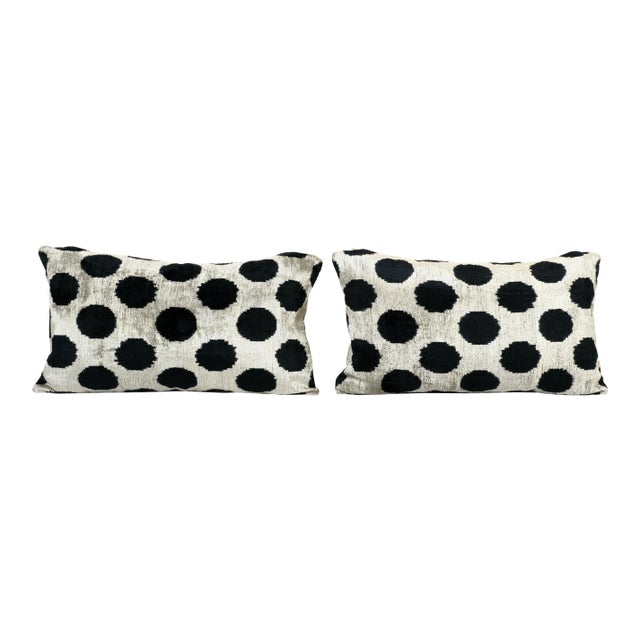 Silk Ikat Velvet Pillow - Polka Dot Cushion - a Pair For Sale