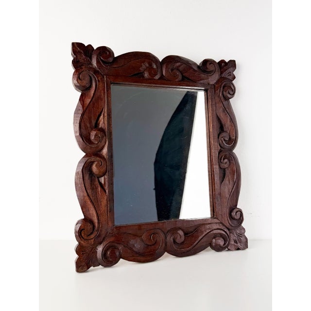 Antique Wood Wall Mirror with Ornate Scrollwork Wooden Frame, 1920s For Sale - Image 12 of 16