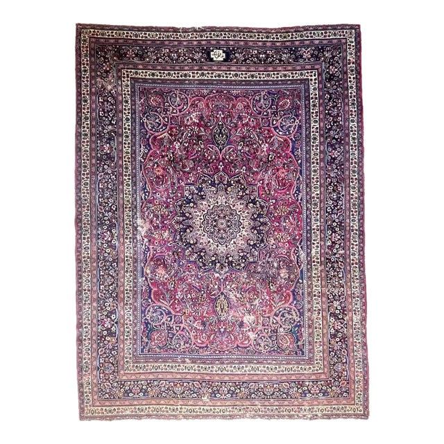 Antique Classical Piece with Signature Jewel Tones with Lime Greens Rug 10 x 13.4 For Sale