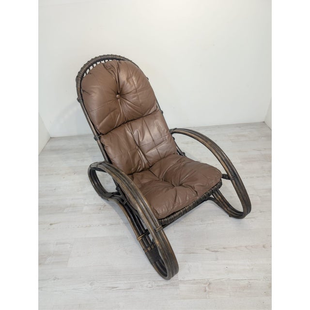 Mid 20th Century Italian Rattan and Leather Armchair, 1960s For Sale - Image 5 of 13