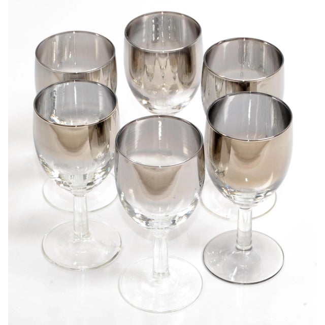 Mid-Century Modern Vintage Silver Fade 1970 Dorothy Thorpe Style Ombre Metallic Color Wine Glass Stemware- Set of 6 For Sale - Image 3 of 12