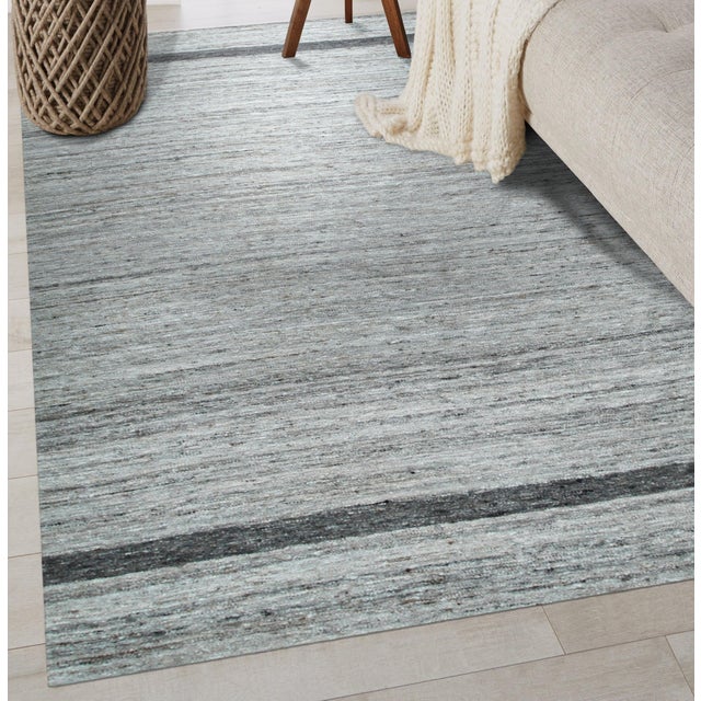 Gray 10x14 Lila Violet Light Gray Solid Open Field Flatweave Wool Carpet Rug For Sale - Image 8 of 9