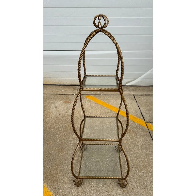 1970s Vintage Hollywood Regency Gold 3 Tier Rope Etagere For Sale - Image 4 of 6