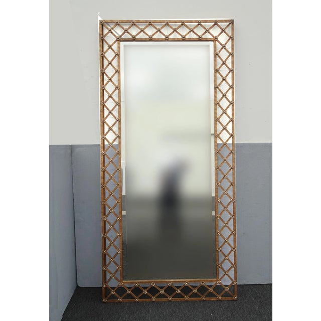 French Vintage 86" Tall French Hollywood Regency Gold Iron Wall Mirror W Florettes For Sale - Image 3 of 12