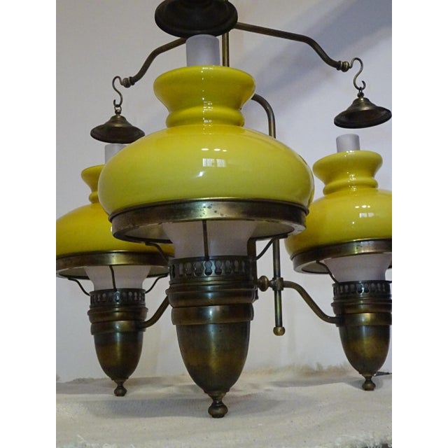 Large Vintage 3-Light Chandelier in Brass, Iron, and Glass, 1970s For Sale - Image 4 of 18