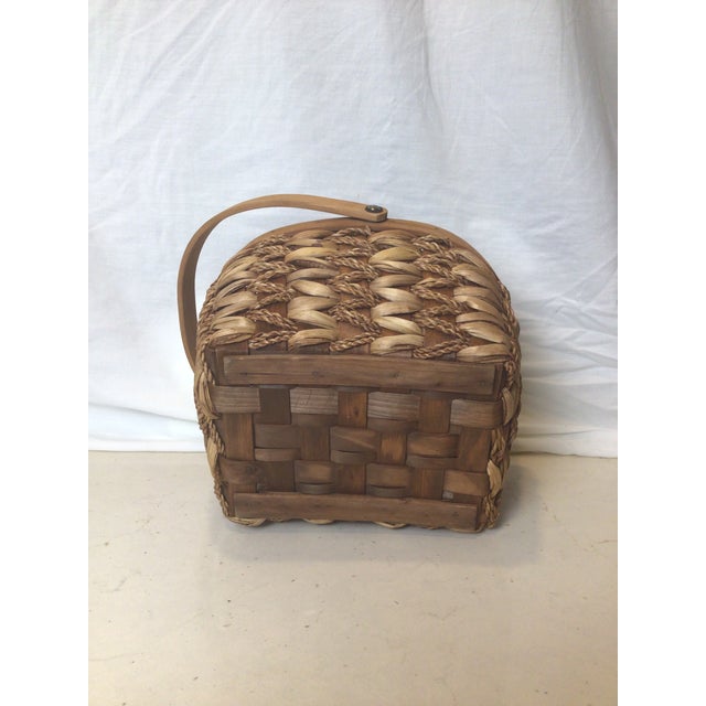 1960s Vintage Woven Basket With Moveable Handle For Sale - Image 5 of 6