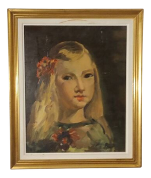 Portrait of Young Girl, 1920s, Oil on Canvas, Framed