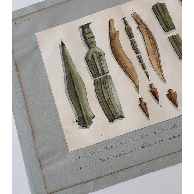 Antique Austrian Museum Watercolor c.1900 Bronze Age Tools Scientific Art c.1900 For Sale - Image 11 of 13
