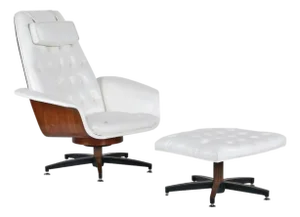 Restored George Mulhauser Plycraft Style White Lounge Chair With Ottoman