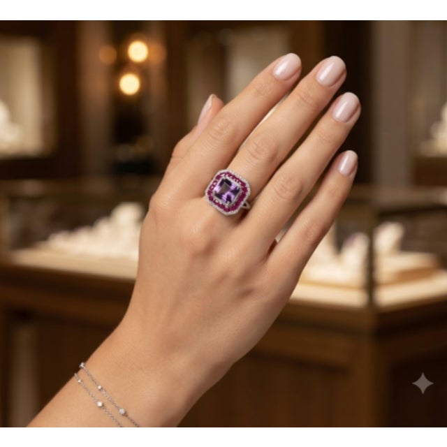 Natural Ruby 2.30cts, Amethyst 5.30cts & Diamond 0.50cts Ring in 14k Gold For Sale In New York - Image 6 of 8