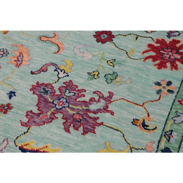 Shabby Chic Oushak Kaiser Blue Wool Rug - 9'3'' X 12'1'' For Sale - Image 4 of 8