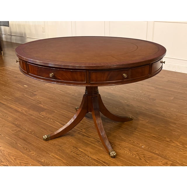Leighton Hall Furniture Traditional Mahogany Drum Table by Leighton Hall - Showroom Sample For Sale - Image 4 of 7