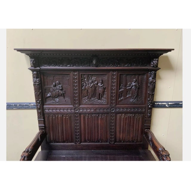 Brown Antique Neo-Gothic Chest Bench, 1880 For Sale - Image 8 of 10