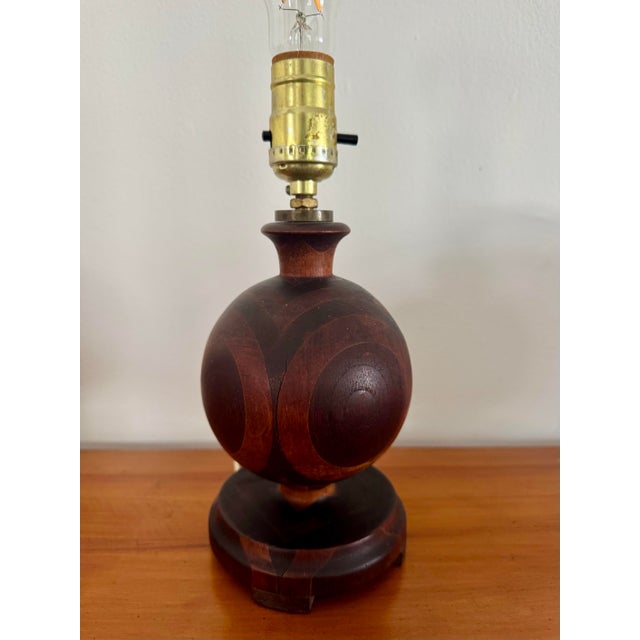 1950s 1950s Wooden Marquetry Studio Crafts Lamp For Sale - Image 5 of 6