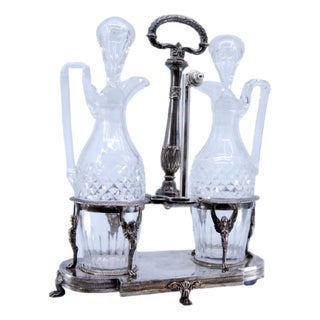 Silver and Cut Glass Cruets with Applications, Friezes and Reliefs, Set of 3 For Sale