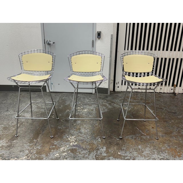 Design Plus Gallery presents a Set of Three Bertoia Bar Stools by Harry Bertoia for Knoll. The stools all have their...