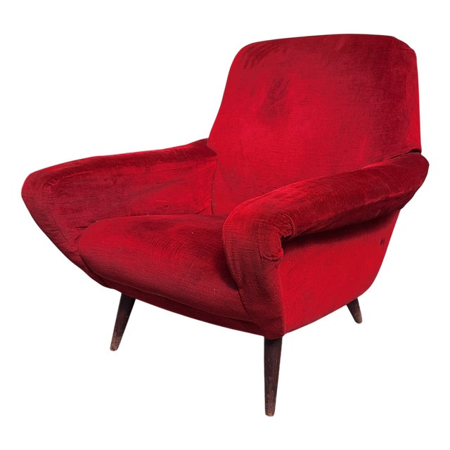 Model 830 Armchair in Red Fabric by Gianfranco Frattini for Cassina, 1950s For Sale
