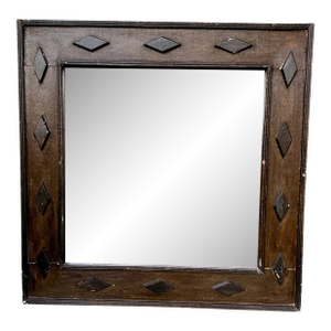 18th Century Spanish Baroque "Herrera"-Style Giltwood Mirror, 39.5" Square — Original Gesso & Gold Leaf Under Old Dark Paint