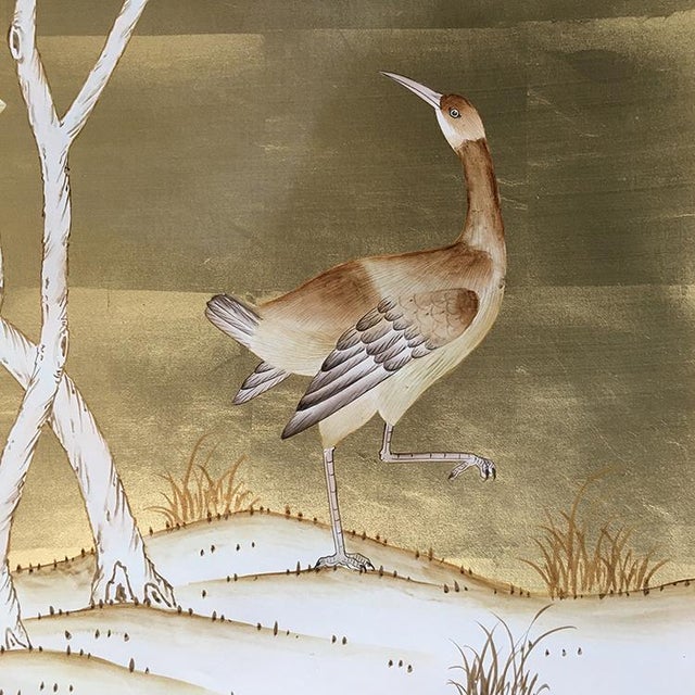 Silver Leaf Chinoiserie Hand-Painted Pale Blue Peony & Bird Wall Panels (Set of 5) For Sale - Image 12 of 15