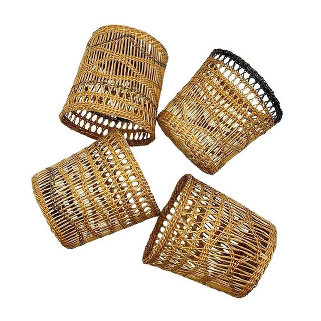 Antique Woven Brown Wicker Cup Holders 1920s For Sale - Image 10 of 10