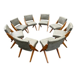 Oak Frame Scissor Chairs, Manner of Jose Zanine Caldas- Set of 8 For Sale