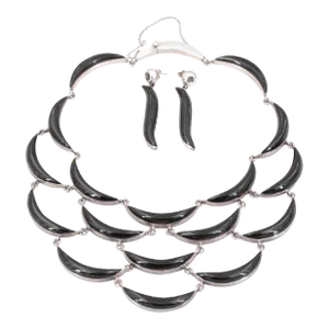 Antonio Pineda 1950s Modern Mexico Sterling Collar Necklace & Earrings - Historic-Rare-3 Pieces