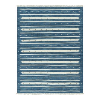 Rug & Kilim's Contemporary Dhurrie Rug in Blue with White Stripes - 8x10 For Sale