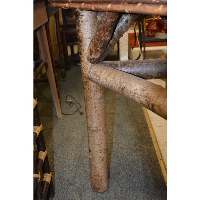 Chestnut Vintage Hand Crafted Adirondack Style Log Wood Console Hall / Sofa Table - Angled Edge For Sale - Image 8 of 17