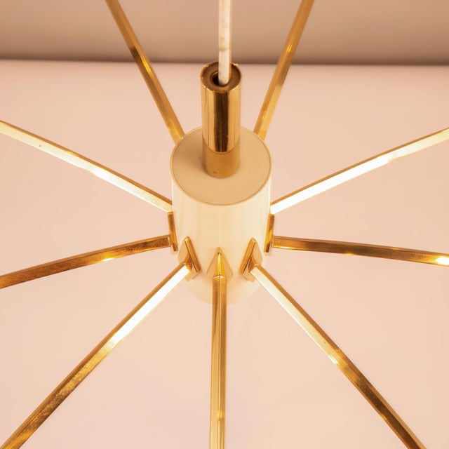 Metal Mid-Century Modern Star-Shaped Chandelier with Brass Arms, 1960s For Sale - Image 7 of 12
