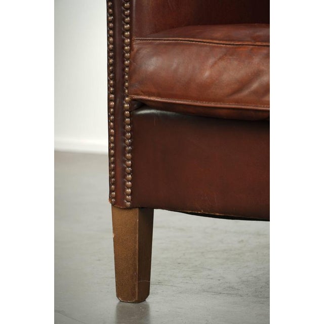 English Sheepskin Club Armchair in Dark Cognac For Sale - Image 12 of 13
