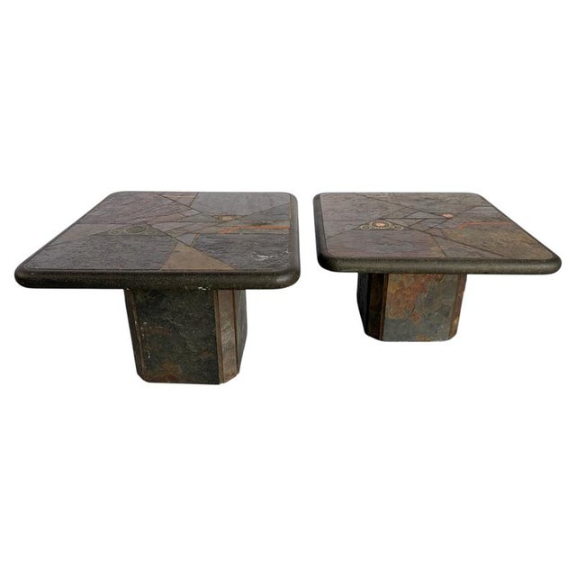 Vintage Brutalist Slate Stone Nesting Tables by Laub, 1980s, Set of 2 For Sale - Image 11 of 11