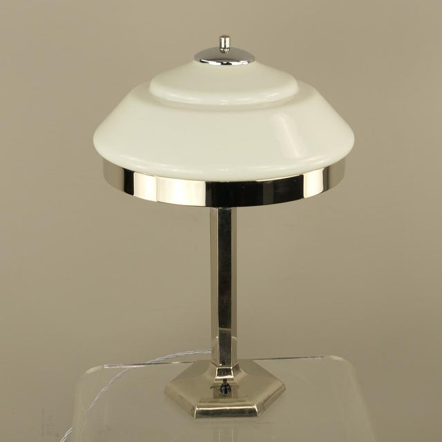 Art Deco Chromed Table Lamp with Opal Glass Shade, 1920s For Sale - Image 3 of 10