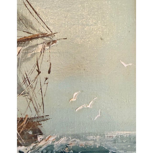 Wood Mid 20th Century Framed Oil on Canvas Painting “Clipper Ship at Sea” Artist Signed Paolo For Sale - Image 7 of 12