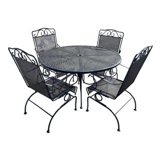 Vintage Wrought Iron Pato Set Table & 4 Rockers For Sale