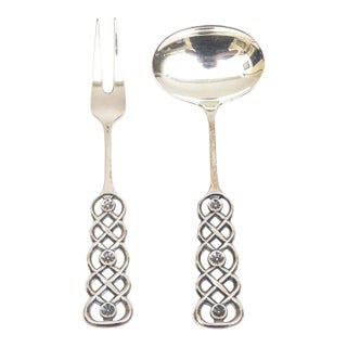 Vintage Sterling Silver Signed David Anderson Danish Serving Pieces Appetizer Fork and Spoon For Sale
