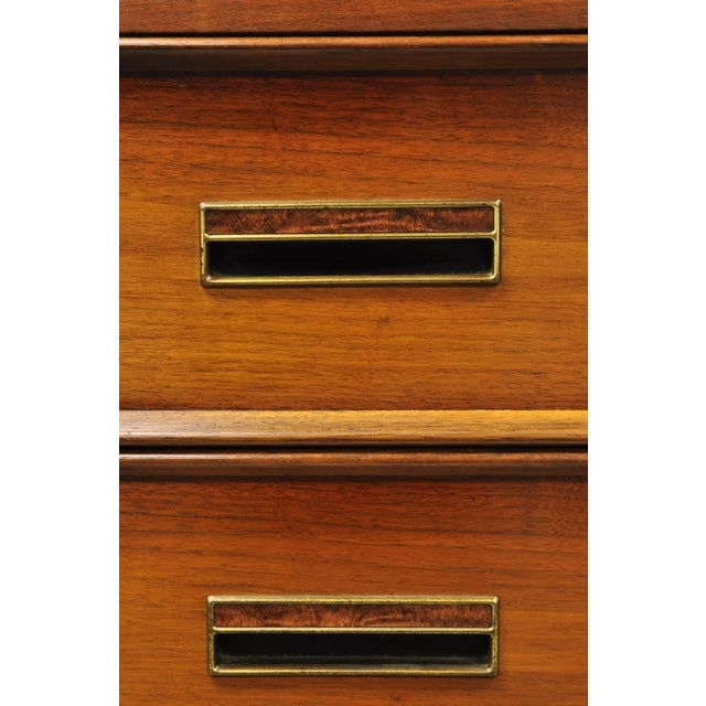 Drexel Vintage Drexel Mid Century Modern Walnut 5 Drawer Tall Chest Dresser Highboy For Sale - Image 4 of 18