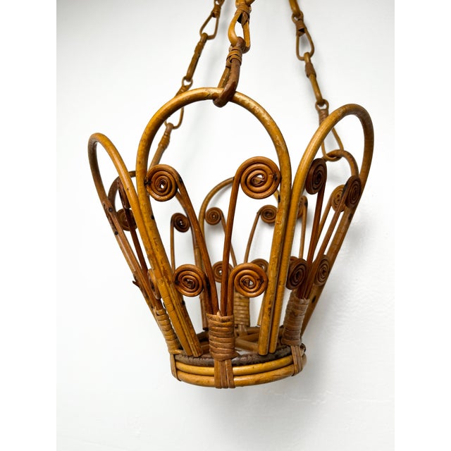Vintage Pencil Reed Rattan Hanging Basket For Sale - Image 4 of 8