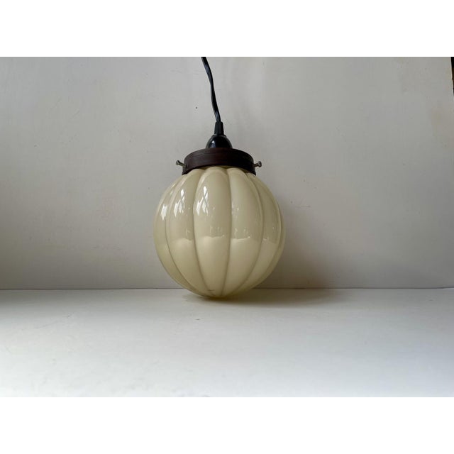 Glass Danish Art Deco Globe Pendant Lamp with Pumpkin Opaline Glass Shade from Lyfa, 1930s For Sale - Image 7 of 9