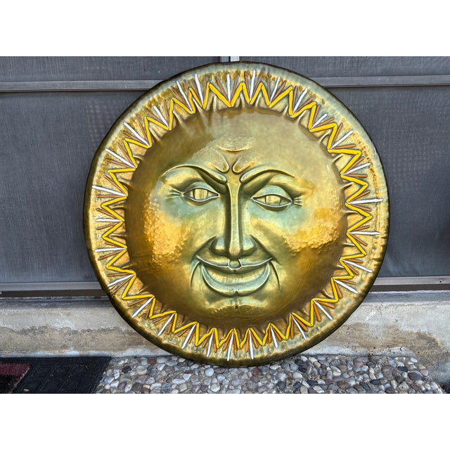 Italian Modern Enameled Sun Sculpture. Offered is an unusual artist signed enameled metal sun wall sculpture. Make a...