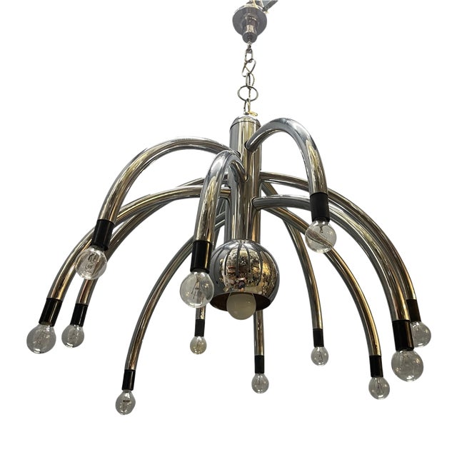 Vintage Space Age Chrome 13-Light Chandelier attributed to Goffredo Reggiani, 1970s For Sale
