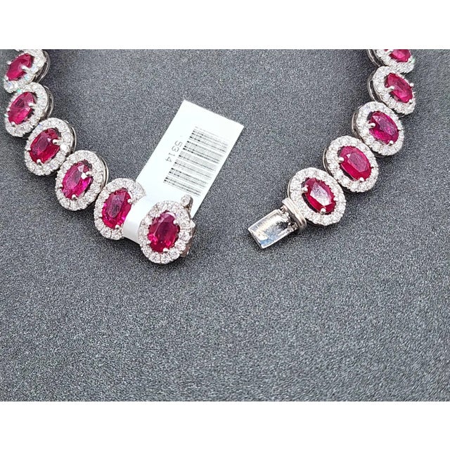 Early 21st Century 12.02 Ct Natural Ruby & Diamond Bracelet For Sale - Image 5 of 10