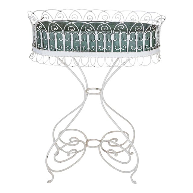 Wrought Iron Planter with Scrollwork Stand, 20th Century For Sale