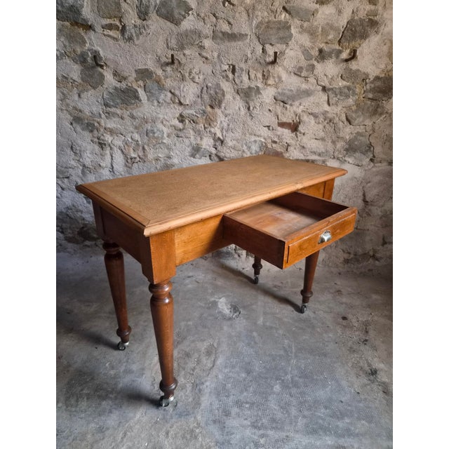 1930s Vintage Beechwood Office Desk with Linoleum Top and Drawer, 1930s For Sale - Image 5 of 18