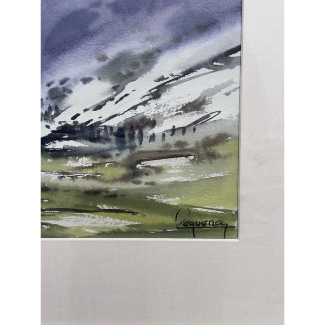 Blue Rafael Requena "Invierno, Sierra De Madrid" Original Watercolor Painting For Sale - Image 8 of 12
