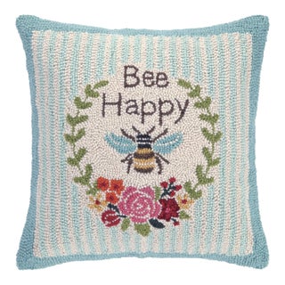 Secret Garden Bees III "Bee Happy" Hook Pillow, 18" x 18" For Sale