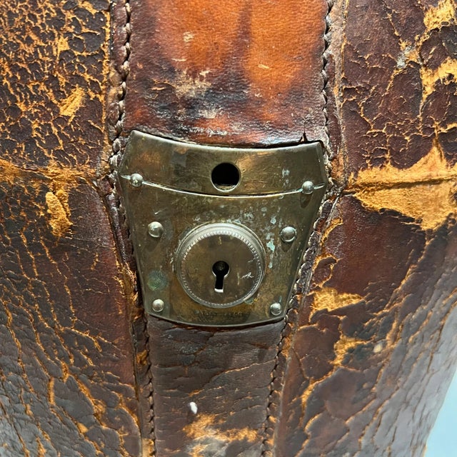 Distressed Leather Box With Red Silk, American Colonial Style, 1800s For Sale - Image 11 of 13