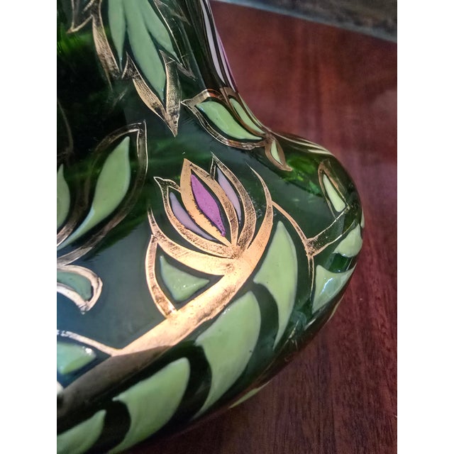 Antique Moser Bohemian Glass Emerald Green Gilded Vase For Sale - Image 9 of 11