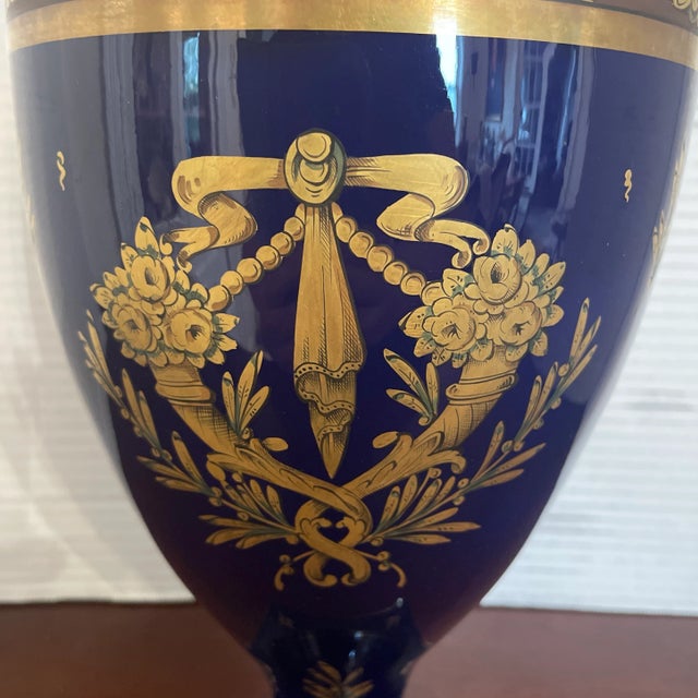 Ceramic Antique Late 19th Century French Cobalt and Gold Urn For Sale - Image 7 of 13